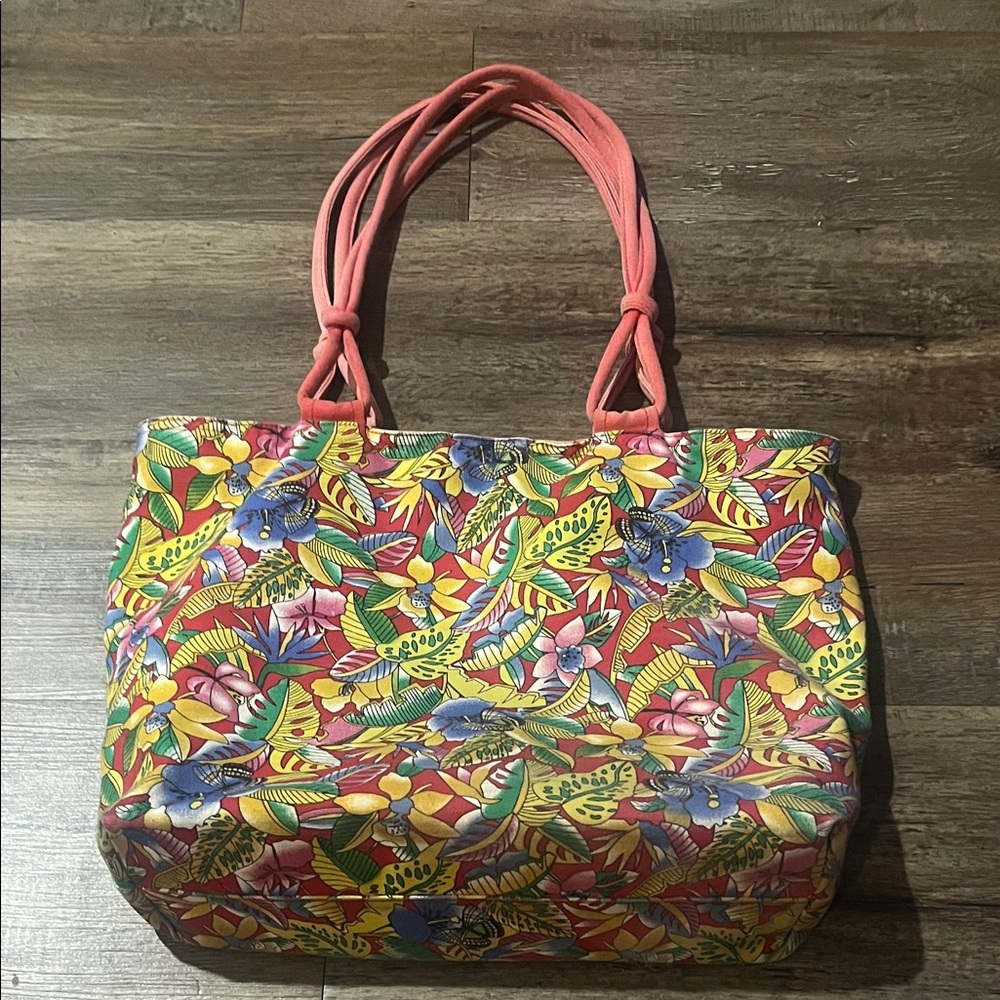 Kulanui of Hawaii Floral Tote Bag with Pink Handles